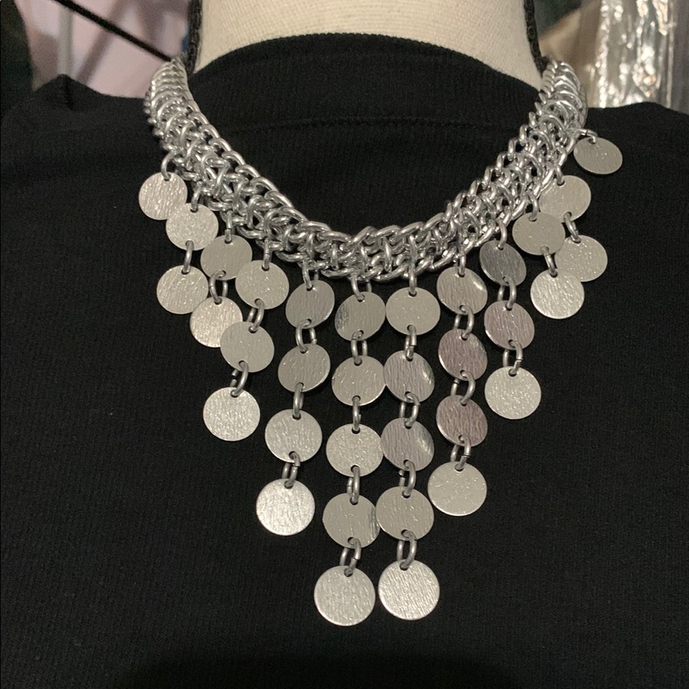 Vintage Silver Chain Necklace with Disc Accents